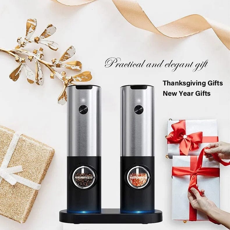 Rechargeable Electric Salt and Pepper Grinder Set - Stainless Steel, with  USB Type-C Cable, LED Lights, Automatic Modern Electric Pepper Mill, 2